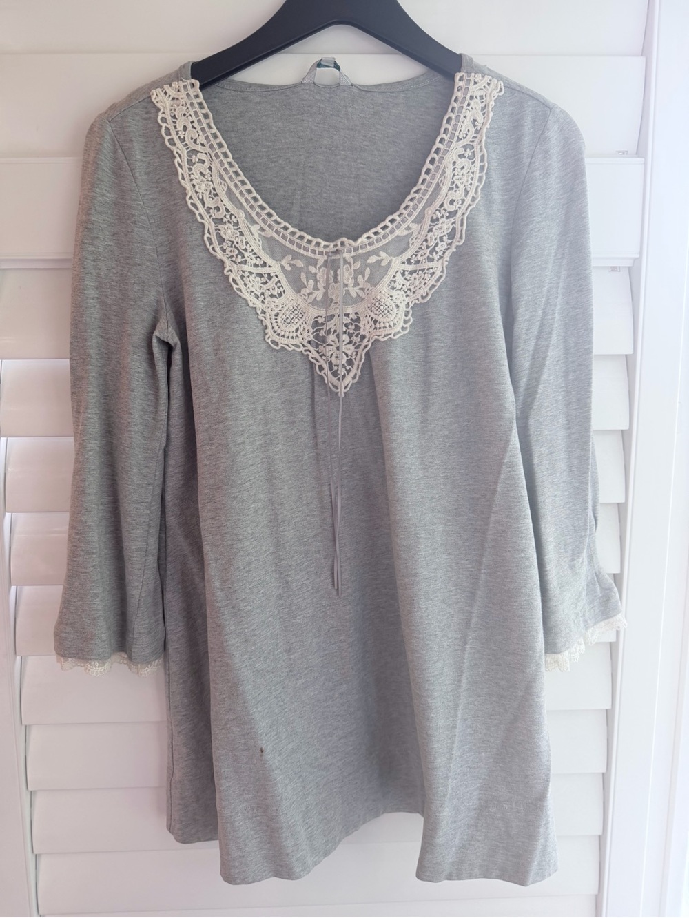 3 for $30 Women’s Lace-Trim Grey Long-Sleeve Top